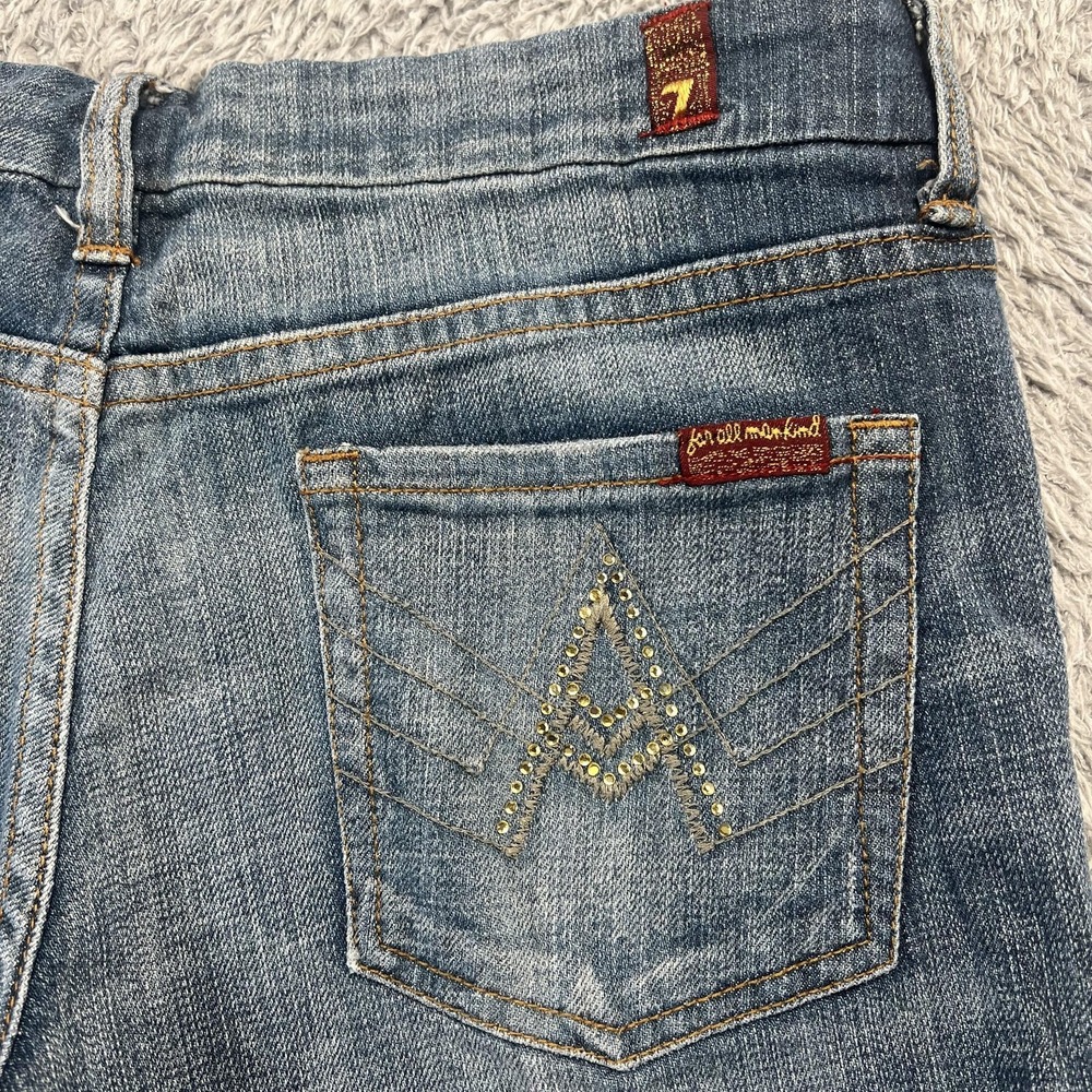 7 For All Mankind A-Pocket Jeans Womens 28 Blue Low Rise Bootcut Rhinestone